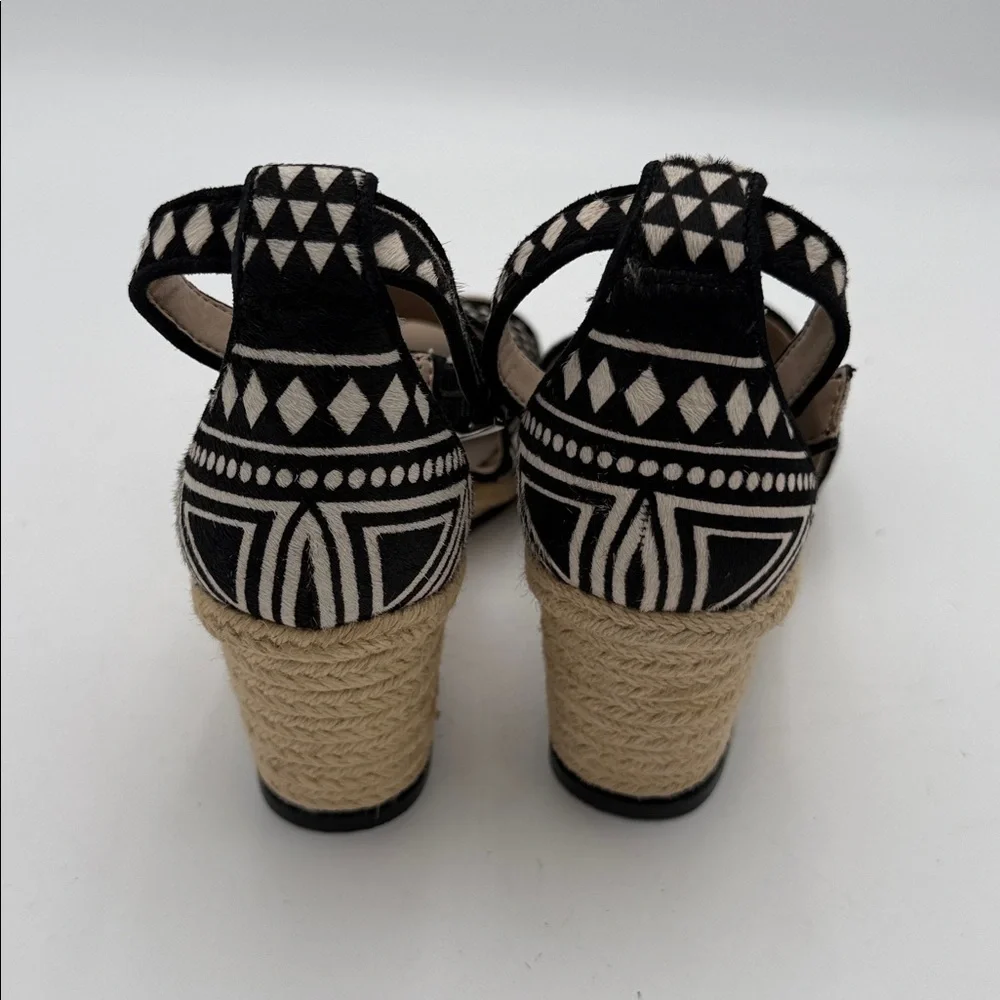 Enzo Angiolini Black Cream espadrille Wedges women sandals 10M caw hair Aztec
